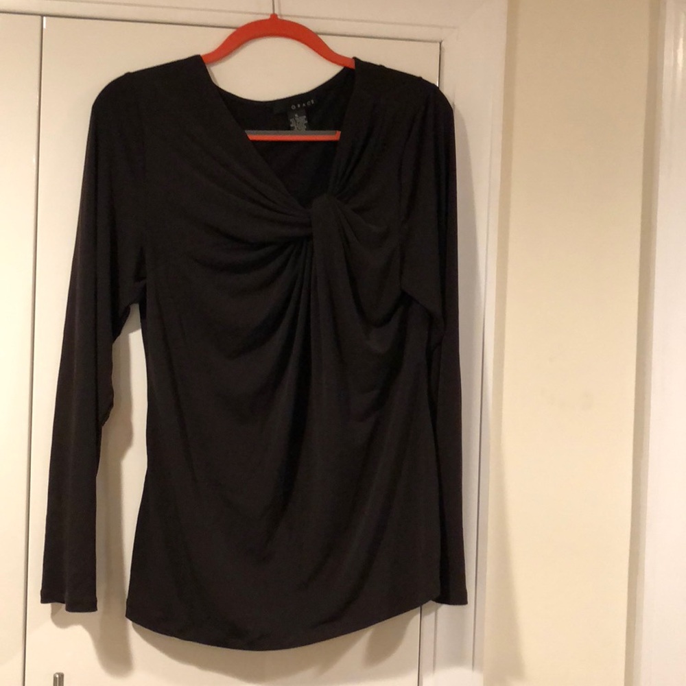 Deep eggplant silky long sleeved blouse.